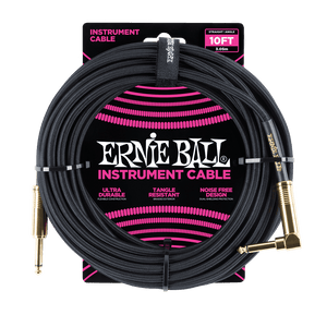 BRAIDED INSTRUMENT CABLE STRAIGHT/ANGLE 10FT - BLACK W/GOLD CONNECTORS - Musicville