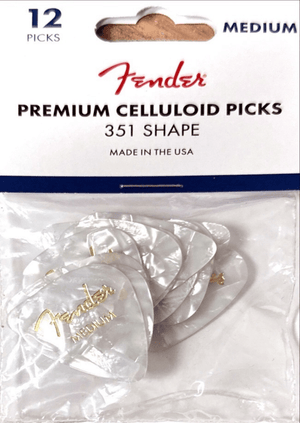 Fender 12-pack Celluloid 351 Shape Medium Guitar Picks (White Moto) - Musicville