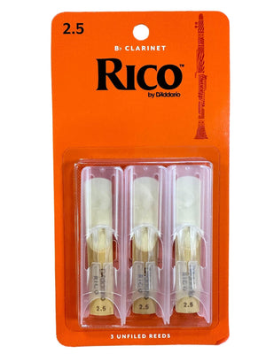Rico Bb Clarinet Reeds, Strength 2.5, 3-pack - Musicville